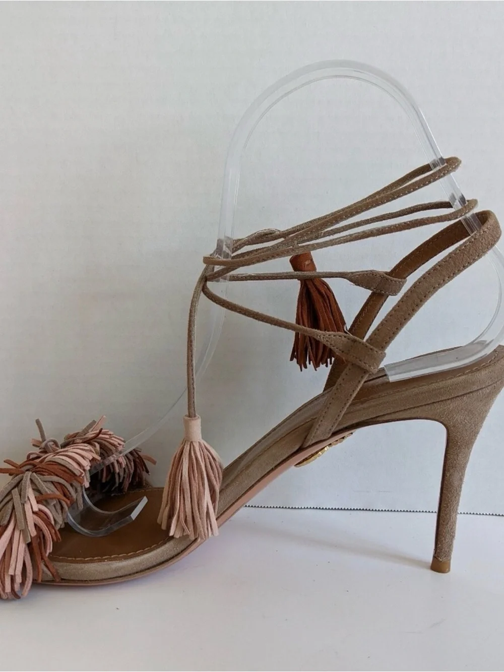 Aquazzura Wild Thing 85 mm Terracotta Suede Fringes Sandal Heels size 38